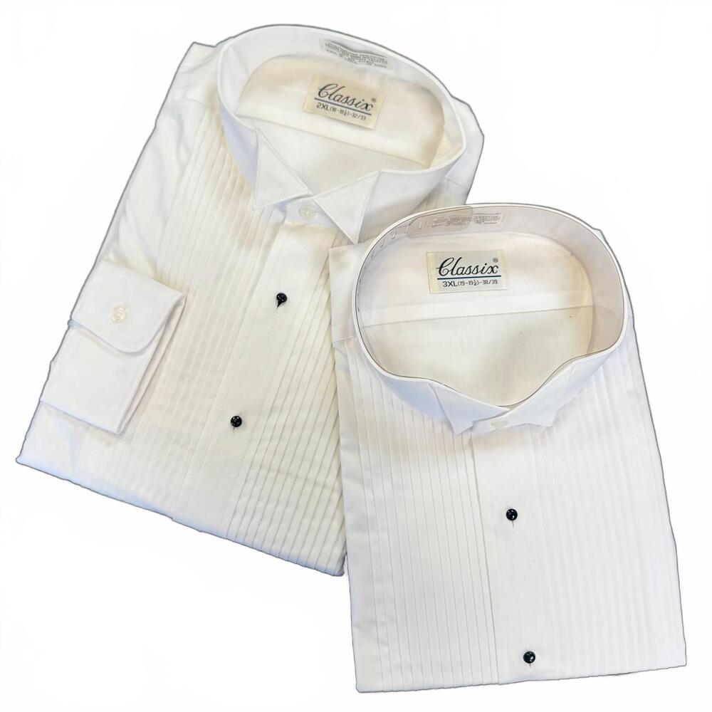 NEW CLASSIX men's pleated tuxedo shirt in wingtip collar